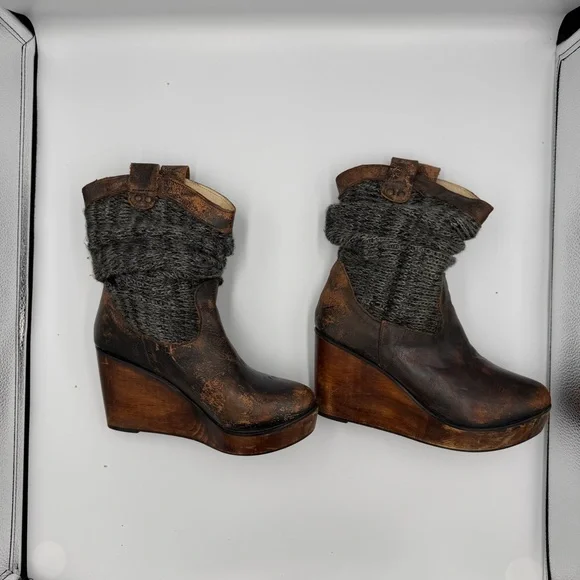 Bed Stu Leather Bruges Slouch Grey Knit Wedge Distressed Bohemian Moto Boot 8 - Picture 6 of 11